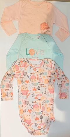 Kit 3 body manga longa bebê menina kiko baby