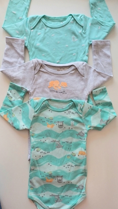 Kit 3 body manga longa bebê menino kiko baby