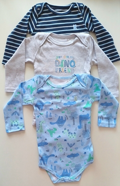 Kit 3 body manga longa bebê menino kiko baby