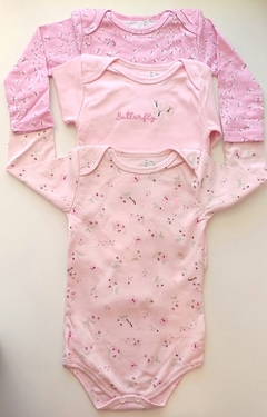 Kit 3 body manga longa bebê menina kiko baby - comprar online