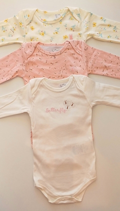 Kit 3 body manga longa bebê menina kiko baby