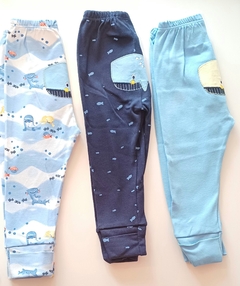 Conjunto de calça vira pé bebê menino estampa baleia kiko baby