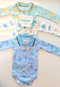 Kit 3 body manga longa gola polo bebê menino kiko baby