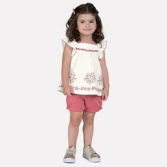 Conjunto Infantil Feminino Blusa/Short Off White14933 Milon