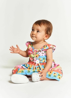 Conjunto Infantil Bebê Menina Vestido + Calcinha Estampa Florzinha e Listra