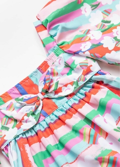 Vestido Infantil Estampa Color Flor – Branco, Azul Piscina e Vermelho - Casulo Moda Infantil