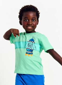 Conjunto Infantil camiseta + bermuda estampa nave