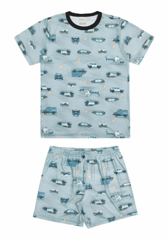 PIJAMA INFANTIL MENINO CURTO EM MALHA AVELUDADA ESTAMPA DE POLÍCIA - comprar online