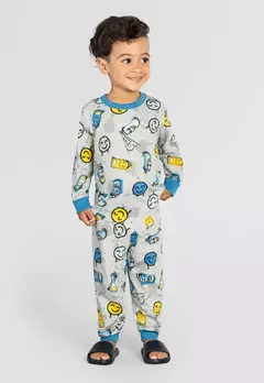 Pijama Infantil Brandili Longo Estampado Cinza