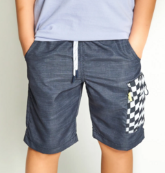 Bermuda Infantil Menino Estampa Esportiva – Tam. 10 - 12 anos – Chumbo - Marca Alphabeto Ref.58176