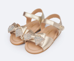Sandália de Bebê Pampili Nana Laço Strass Dourado - Ganhe Faixa de Cabelo Ref.122043