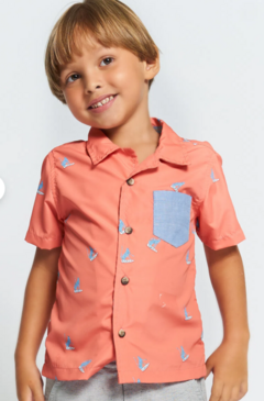 Camisa Infantil Menino Estampa Tirando Onda – Tam. 4 a 8 anos – Apricot