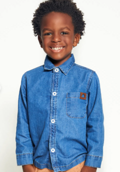 Camisa Infantil Menino Estampa Dinoflado – Tam. 3 anos – Jeans - Marca Alphabeto