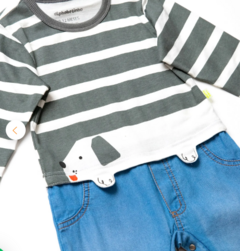 Macacão Infantil Bebê Menino Estampa Melhor Amigo – Tam. 9 a 12 meses – Chumbo e Jeans
