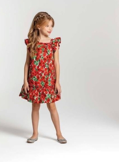 Vestido infantil menina florido vermelho - Mundi - comprar online