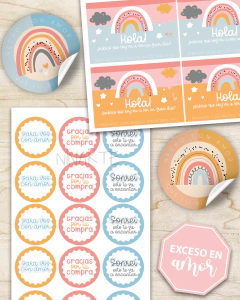 KIT IMPRIMIBLE MEGA KIT ETIQUETAS EMPRENDEDORES ARCOIRIS BOHO - Ninarte