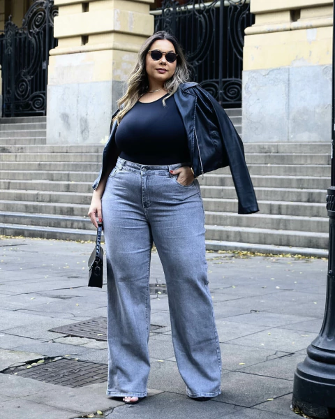 Calça Wide Leg Cargo Cinza Plus Size