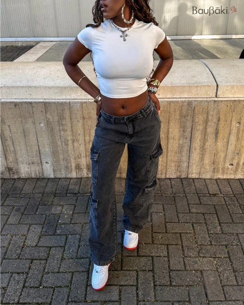 Calça Wide Leg Cargo Black