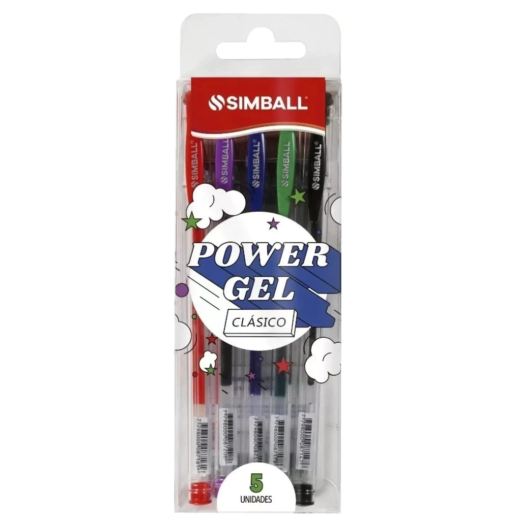 Lapicera Roller Power Gel Clásico X 5 Colores Simball