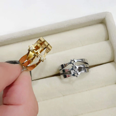 Anel Triplo Estrela em Aço Inoxidável