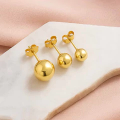 Trio de Brincos de Bolinha em Aço Inoxidável Antialérgico Prata ou Dourado - Mix Acessórios