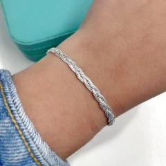 Pulseira Trançada Rosas Coração Folheada à Prata na internet