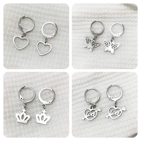 Brinco de Argola c/ Pingente em Aço Inoxidável Antialérgico