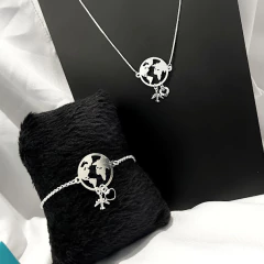 Kit Colar e Pulseira Viagem Avião Viajante Turismo Feminino Folheado - Mix Acessórios