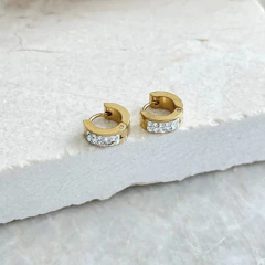 Brinco de Argola Click Grossa Cravejada em Aço Inoxidável Antialérgico - Mix Acessórios