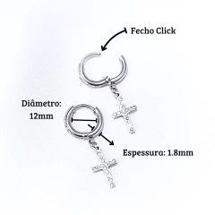 Brinco de Argola Cruz Cravejada em Aço Inoxidável Antialérgico - loja online