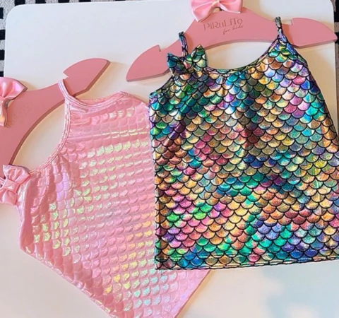 Blusinha regatinha Sereia- holográfica e Rosa