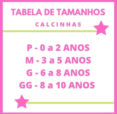 TABELA DE MEDIDAS- CALCINHAS!