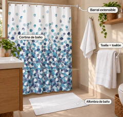 MI PRIMER BAÑO: Cortina + barral + toalla y toallón + alfombra - tienda online