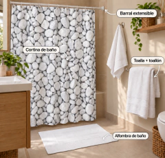 MI PRIMER BAÑO: Cortina + barral + toalla y toallón + alfombra - Mero Home