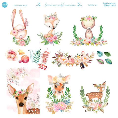 Lámina Sublimación 023 - Animalitos Nordicos (5 unidades)