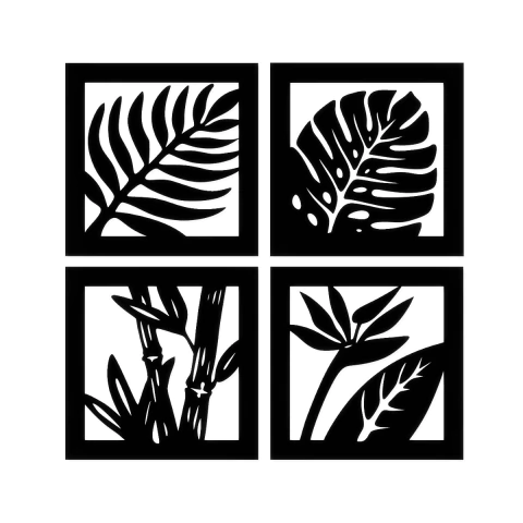 Set x4 Cuadros Decorativos Botánico - Fibroplus Negro - comprar online