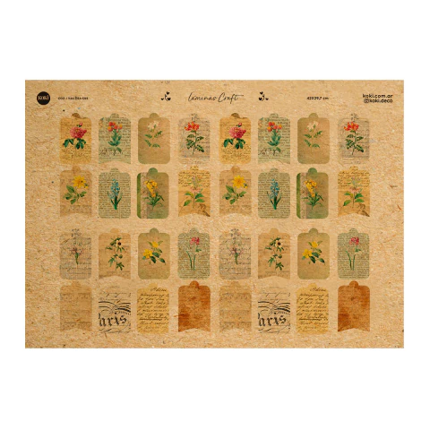 Lámina Craft S05 - Etiquetas de Flores Vintage (5 unidades)