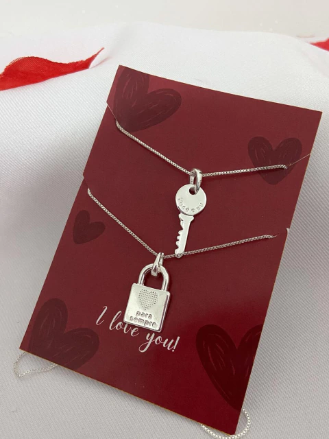 Conjunto casal chave e cadeado - prata