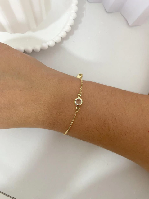 Pulseira pedrinha cristal - ouro