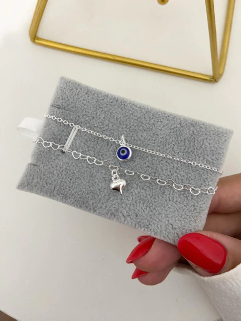 Pulseira dupla olho grego - prata