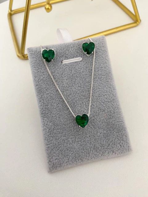 Conj coração verde Prata