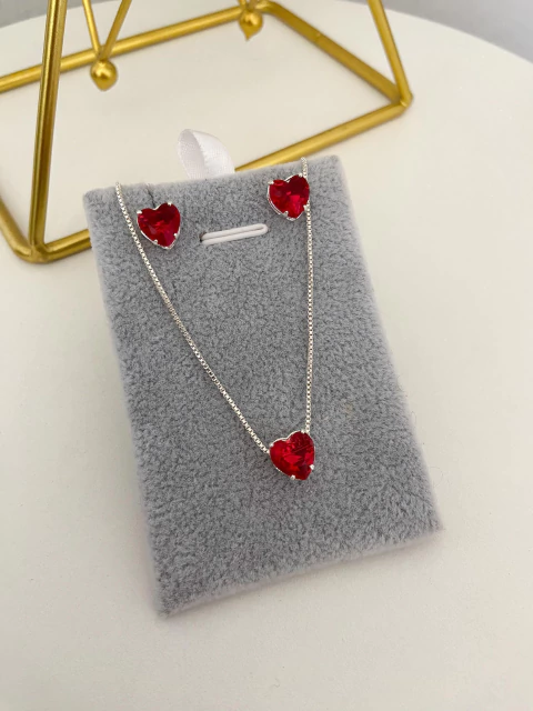 Conj coração vermelho Prata