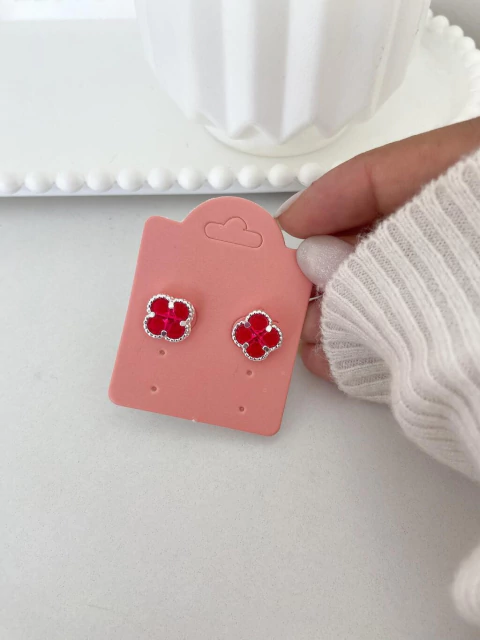 Brinco trevo rosa -prata