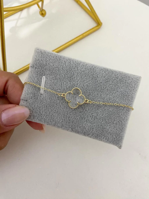 Pulseira trevo cristal- ouro