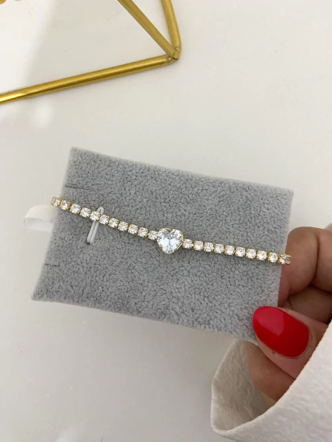 Pulseira reviera com coração - ouro