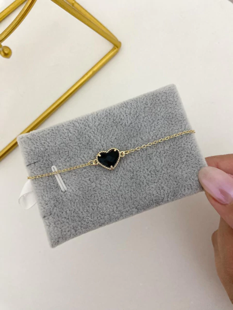 Pulseira coração preto - ouro
