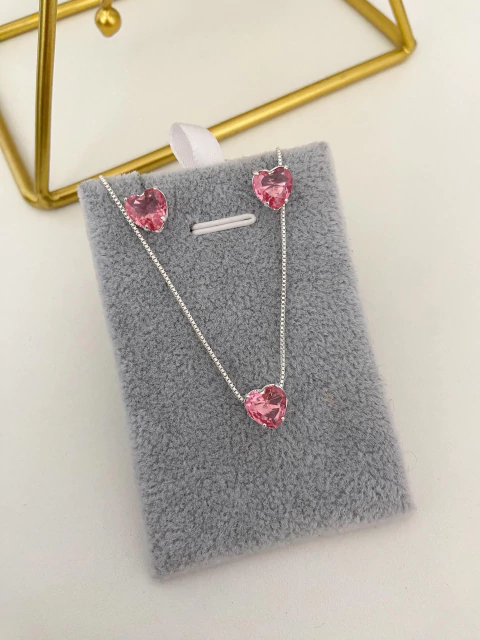 Conj coração rosa Prata