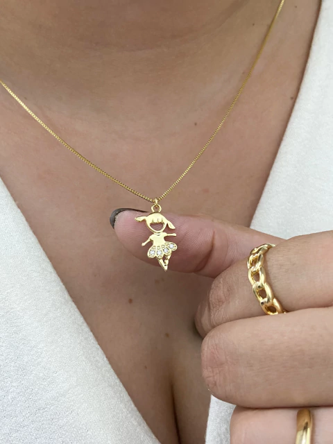 Colar menina bailarina cravejada - ouro - comprar online