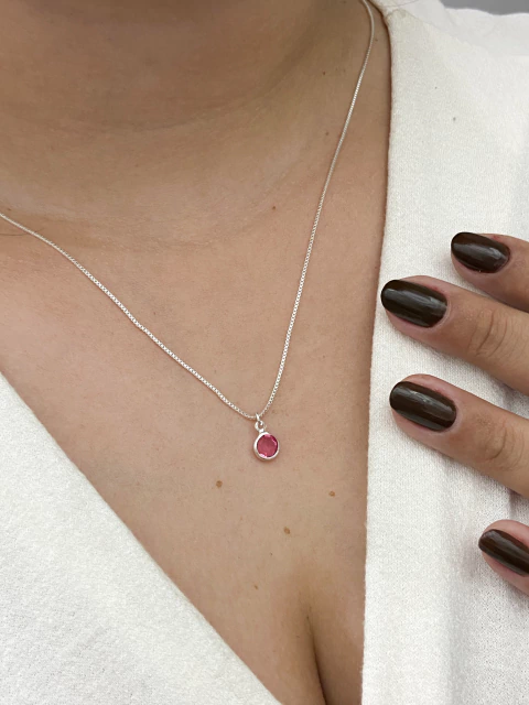 Colar ponto de luz rosa- prata - comprar online