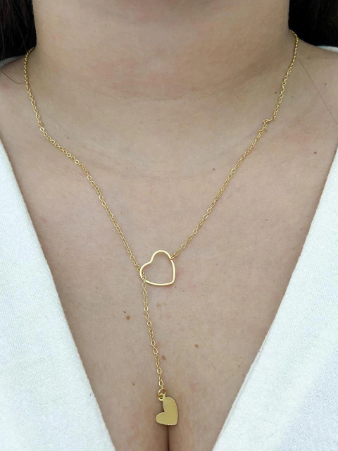 Colar gravatinha corações - ouro - comprar online